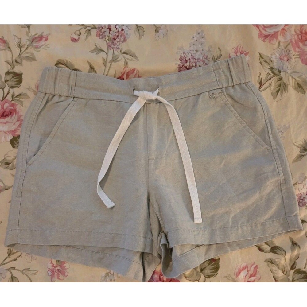 Calvin KLEIN Linen Shorts Elastic & Drawstring Waist 4" Inseam Sz 6 New w/o Tag